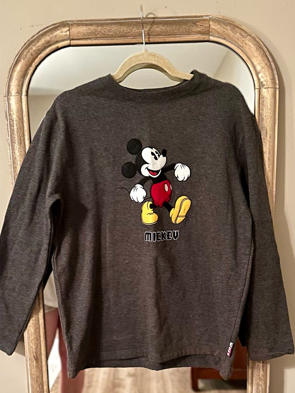 VTG Y2K Disney Mickey Mouse Gray Embroidered Crew Sweater Small Nostalgic